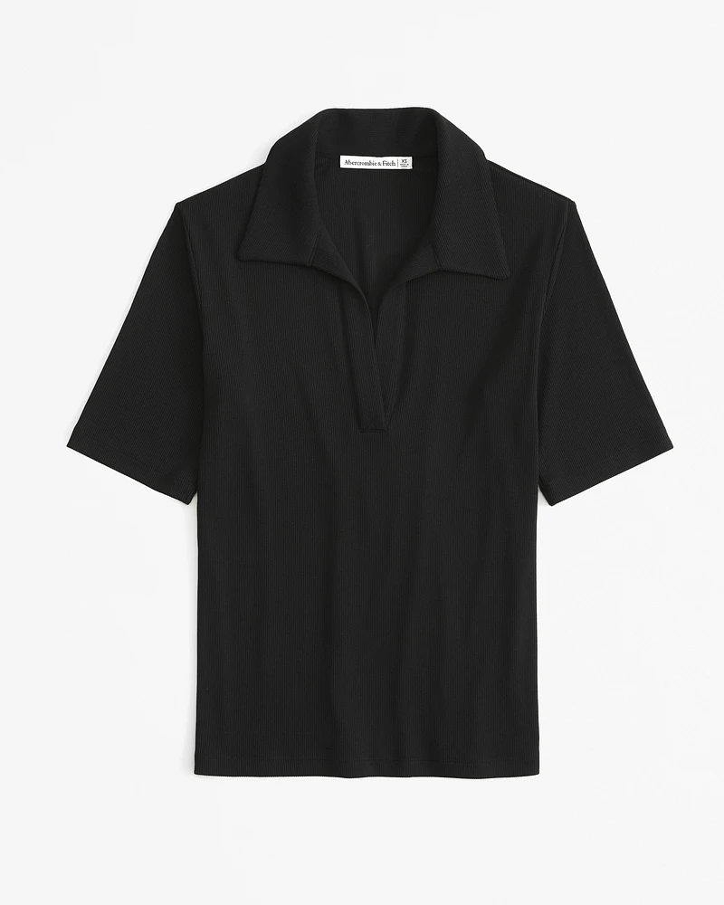 Powdered Rib Half-Sleeve Polo Top