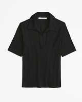 Powdered Rib Half-Sleeve Polo Top