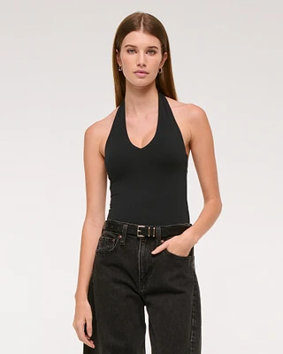 Cotton-Blend Seamless Fabric Halter Bodysuit