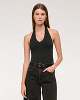 Cotton-Blend Seamless Fabric Halter Bodysuit
