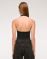 Cotton-Blend Seamless Fabric Halter Bodysuit