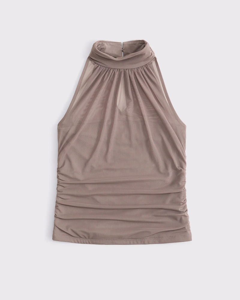Ruched Mesh Halter Top