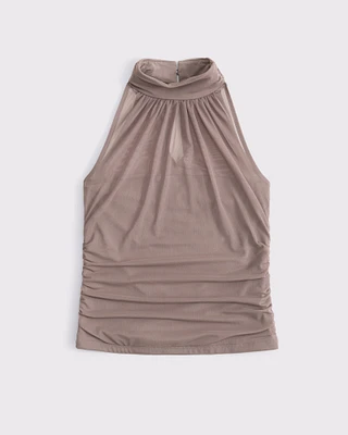 Ruched Mesh Halter Top