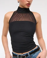 Ruched Mesh Halter Top