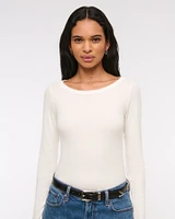 Long-Sleeve Boatneck Featherweight Rib Top