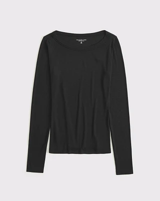 Long-Sleeve Boatneck Featherweight Rib Top