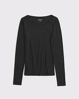 Long-Sleeve Boatneck Featherweight Rib Top