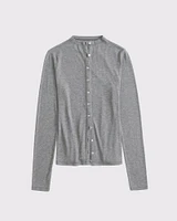 Long-Sleeve Mockneck Button-Through Top