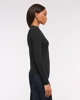 Long-Sleeve Mockneck Button-Through Top