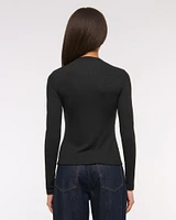 Long-Sleeve Mockneck Button-Through Top