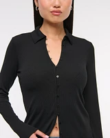 Powdered Rib Button-Through Top