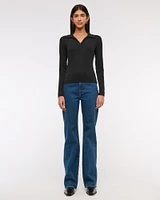 Long-Sleeve V-Neck Collared Top