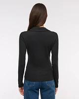 Long-Sleeve V-Neck Collared Top