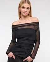 Off-The-Shoulder Draped Mesh Top