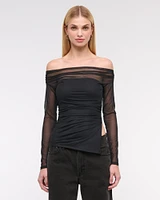 Off-The-Shoulder Draped Mesh Top