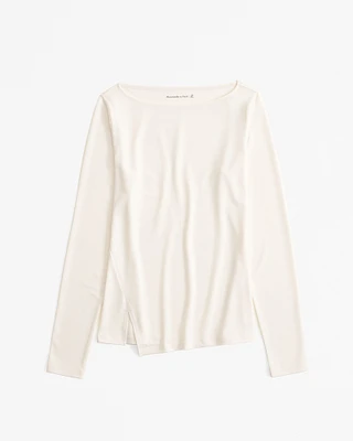 Long-Sleeve Asymmetrical Hem Slash Top