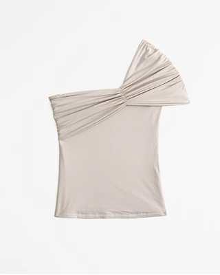 One-Shoulder Cotton-Modal Ruched Top