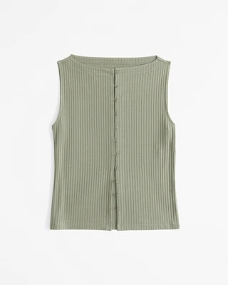 Wide Rib Button-Through Slash Top