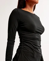 Long-Sleeve Stretch Crepe Slash Top