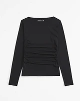 Long-Sleeve Stretch Crepe Slash Top