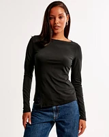 Long-Sleeve Asymmetrical Hem Slash Top