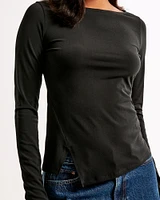 Long-Sleeve Asymmetrical Hem Slash Top