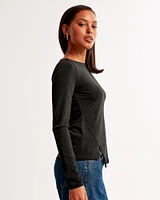 Long-Sleeve Asymmetrical Hem Slash Top