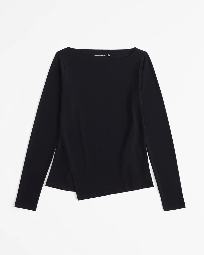 Long-Sleeve Asymmetrical Hem Slash Top