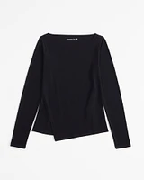 Long-Sleeve Asymmetrical Hem Slash Top