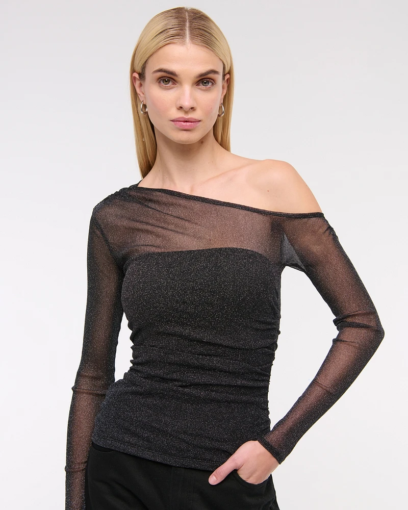 Long-Sleeve Off-The-Shoulder Draped Top