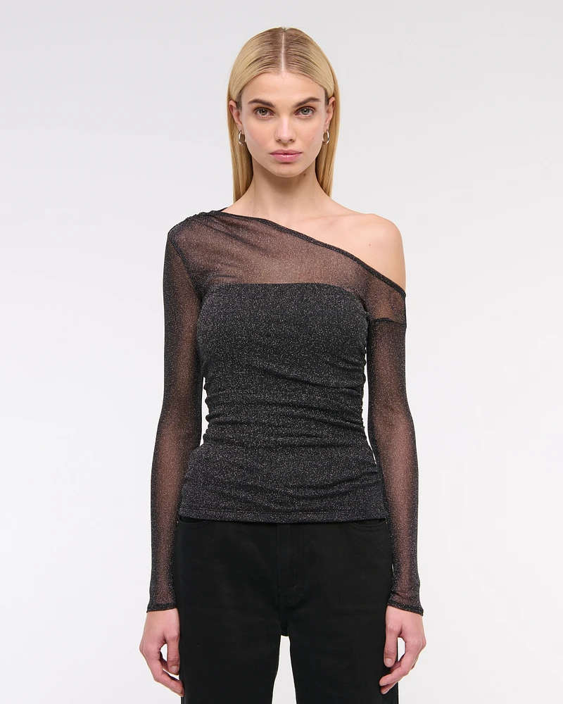 Long-Sleeve Off-The-Shoulder Draped Top
