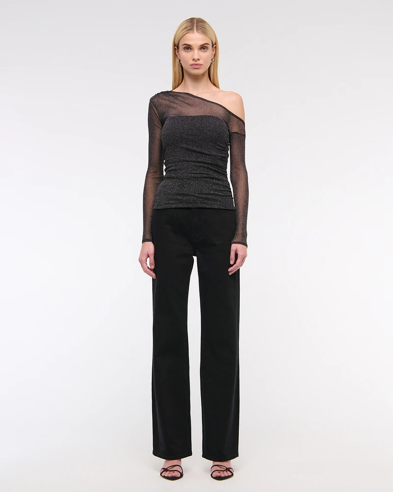Long-Sleeve Off-The-Shoulder Draped Top