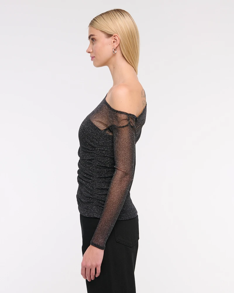 Long-Sleeve Off-The-Shoulder Draped Top