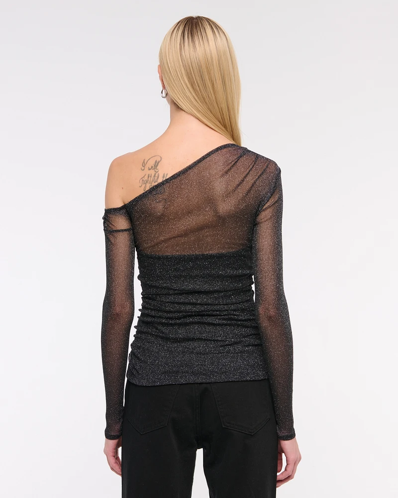 Long-Sleeve Off-The-Shoulder Draped Top