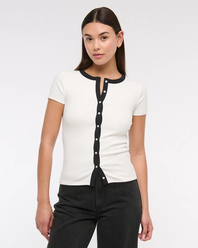 Ribbed Button-Through Top