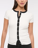 Ribbed Button-Through Top