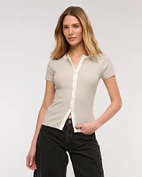 Ribbed Button-Through Top