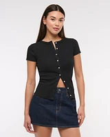 Ribbed Button-Through Top