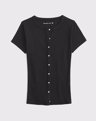 Ribbed Button-Through Top