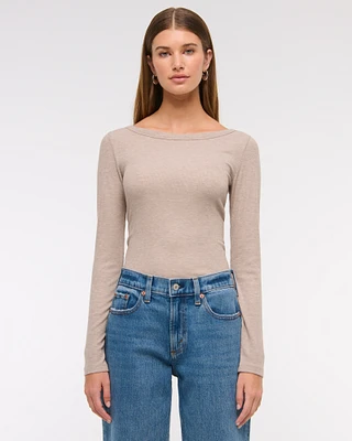 Long-Sleeve Boatneck Featherweight  Rib Top