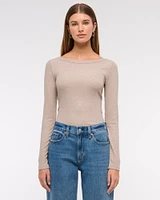 Long-Sleeve Boatneck Featherweight Rib Top