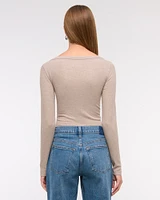 Long-Sleeve Boatneck Featherweight Rib Top