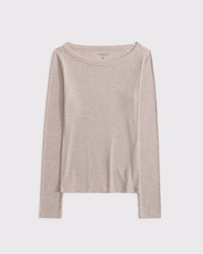 Long-Sleeve Boatneck Featherweight Rib Top