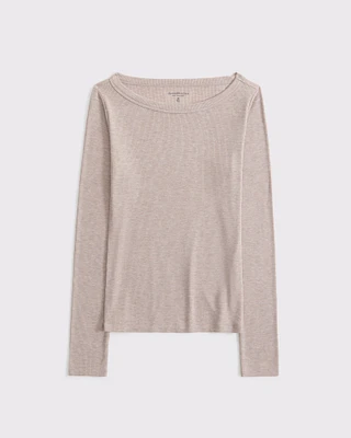 Long-Sleeve Boatneck Featherweight Rib Top