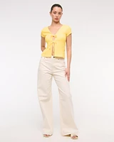 Bubble Knit Tie-Front Top
