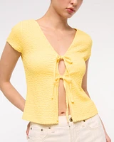 Bubble Knit Tie-Front Top