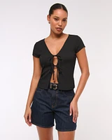 Bubble Knit Tie-Front Top