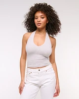 Cotton-Blend Seamless Fabric Halter Top