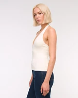 Cotton-Blend Seamless Fabric Halter Top
