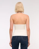 Cotton-Blend Seamless Fabric Halter Top